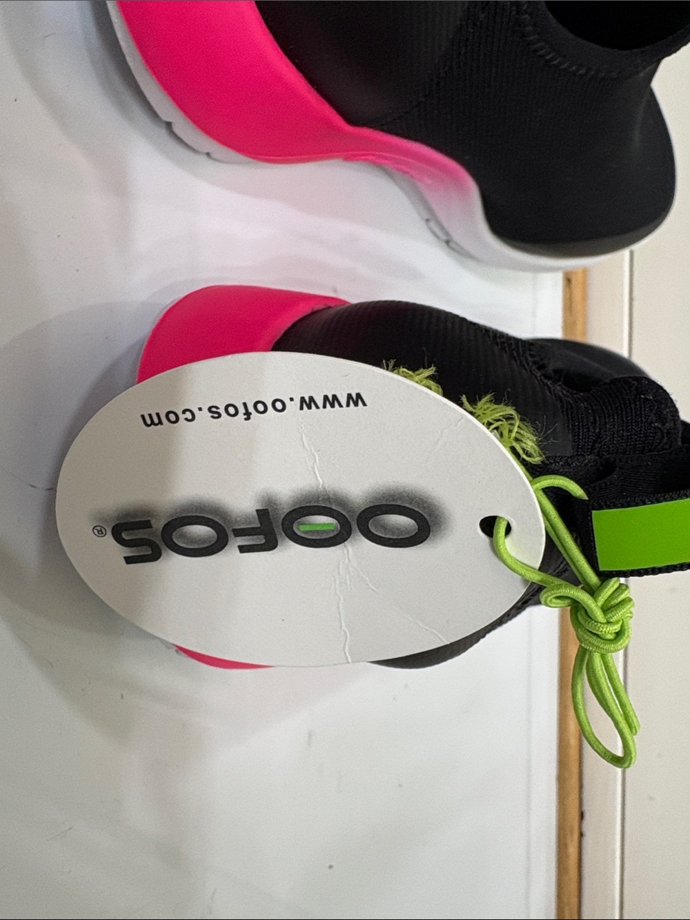 NWT OOFOS Black Slip-On Sneakers with Pink and Lime Accents - Picture 7 of 11